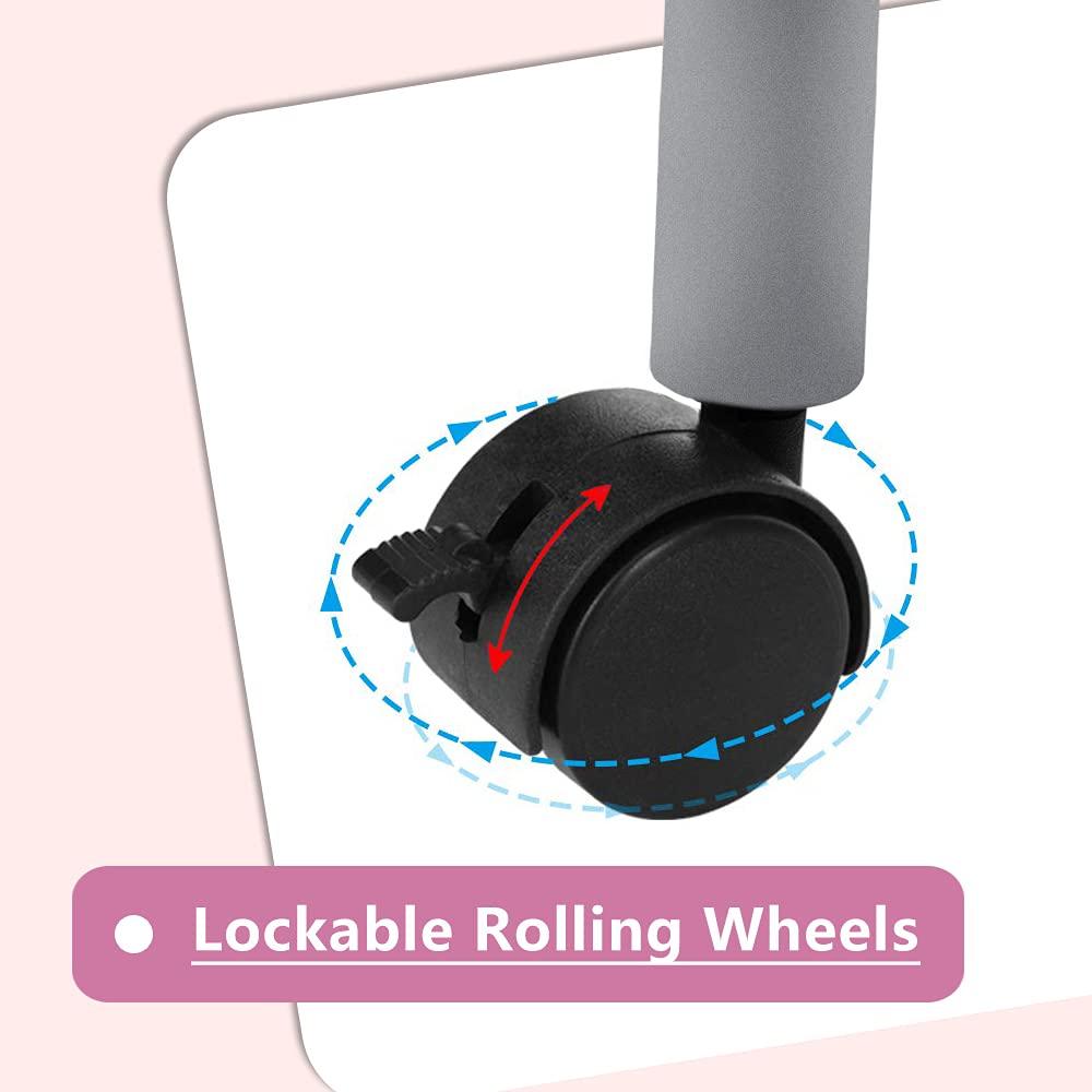 Portable Manicure Table Foldable Nail Desk with Large Drawer Nail Tech Table for Technician Salon Workstation Client Wrist Cushion/Carry Bag/4 Lockable Wheels, 36-inch, Pink