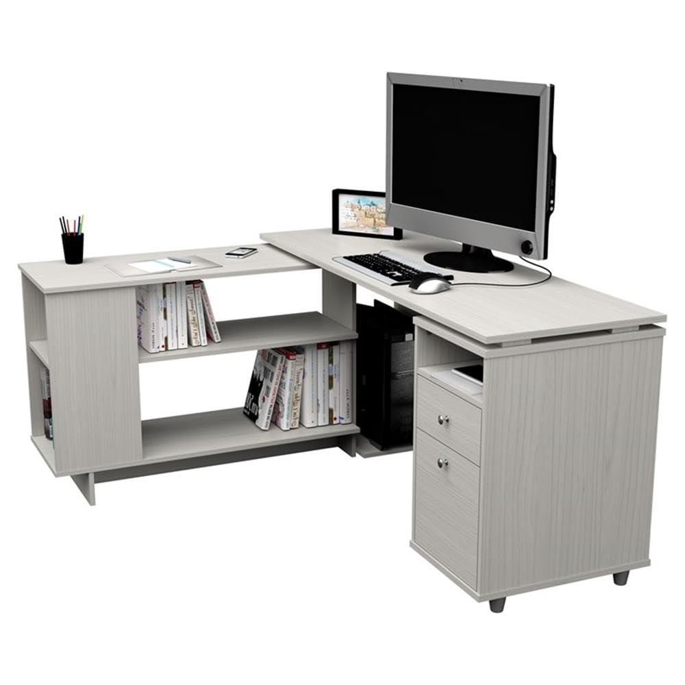 Inval L-Shaped Reversible Computer Desk, Washed Oak