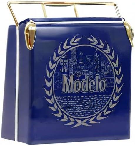 Koolatron Modelo Retro Ice Chest Cooler with Bottle Opener 13L (14 qt), Blue and Gold