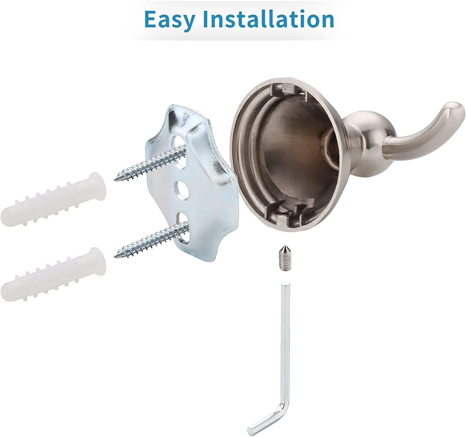 FILTA Bathroom Towel Hooks, Brushed Nickel Robe & Towel Hooks for Wall Mounted, Traditional Towel and Robe Hooks for Hanging Towels, Bath Towel Holder for Shower(2 Pack)