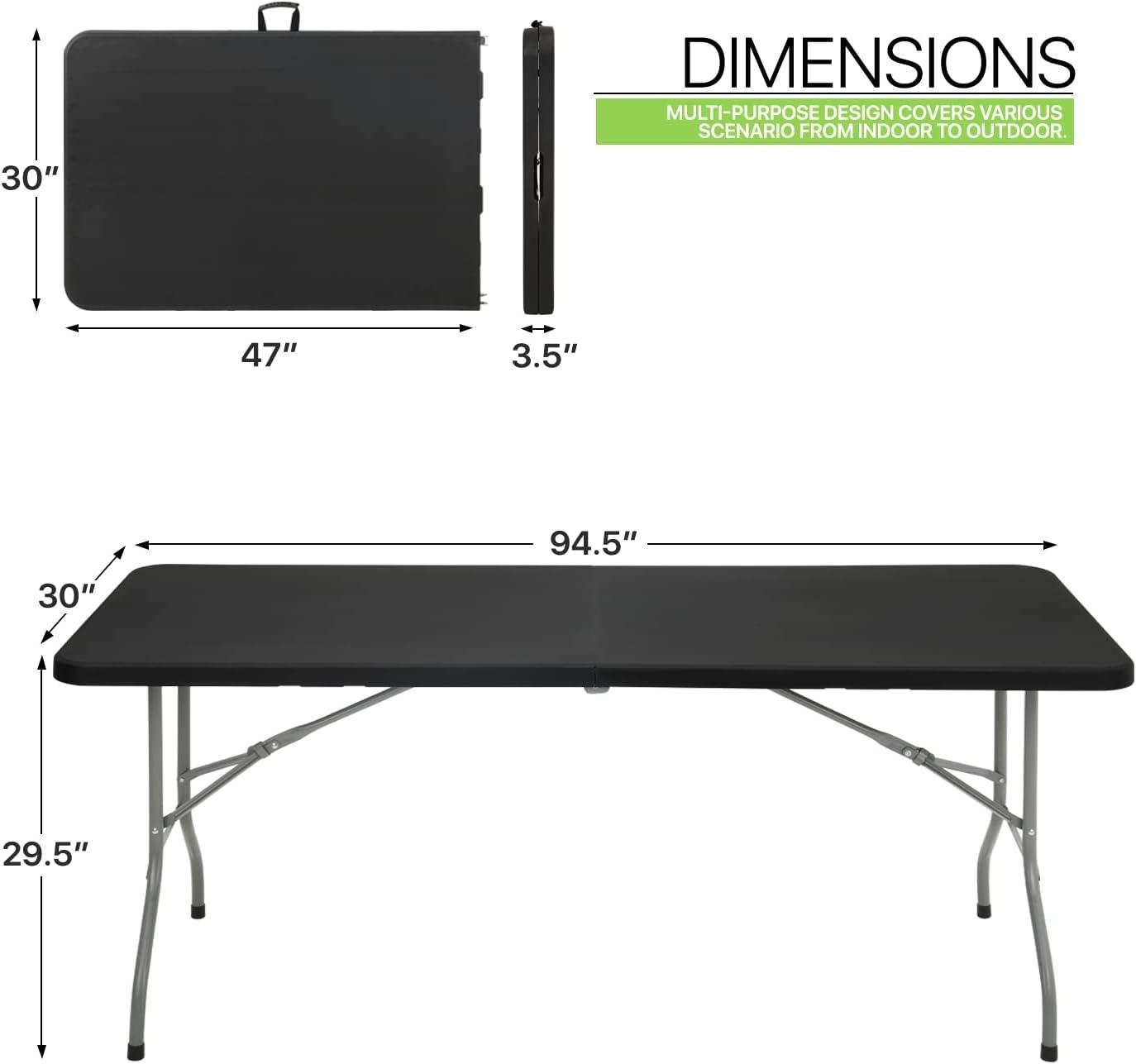 Bring Home Furniture 8Ft Heavy Duty Folding Table, Indoor Outdoor Portable Plastic Picnic Desk with Steel Legs and Handle