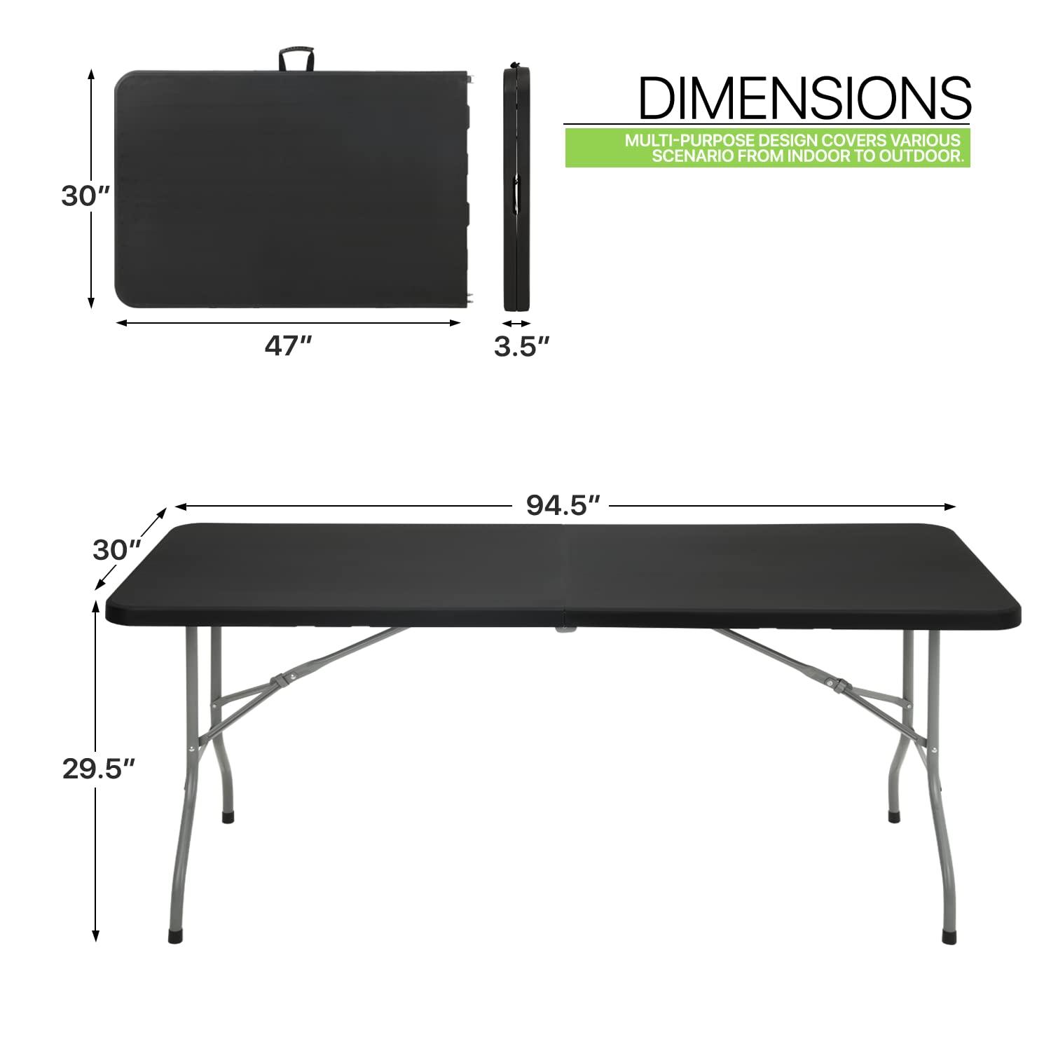 Bring Home Furniture 8Ft Heavy Duty Folding Table, Indoor Outdoor Portable Plastic Picnic Desk with Steel Legs and Handle