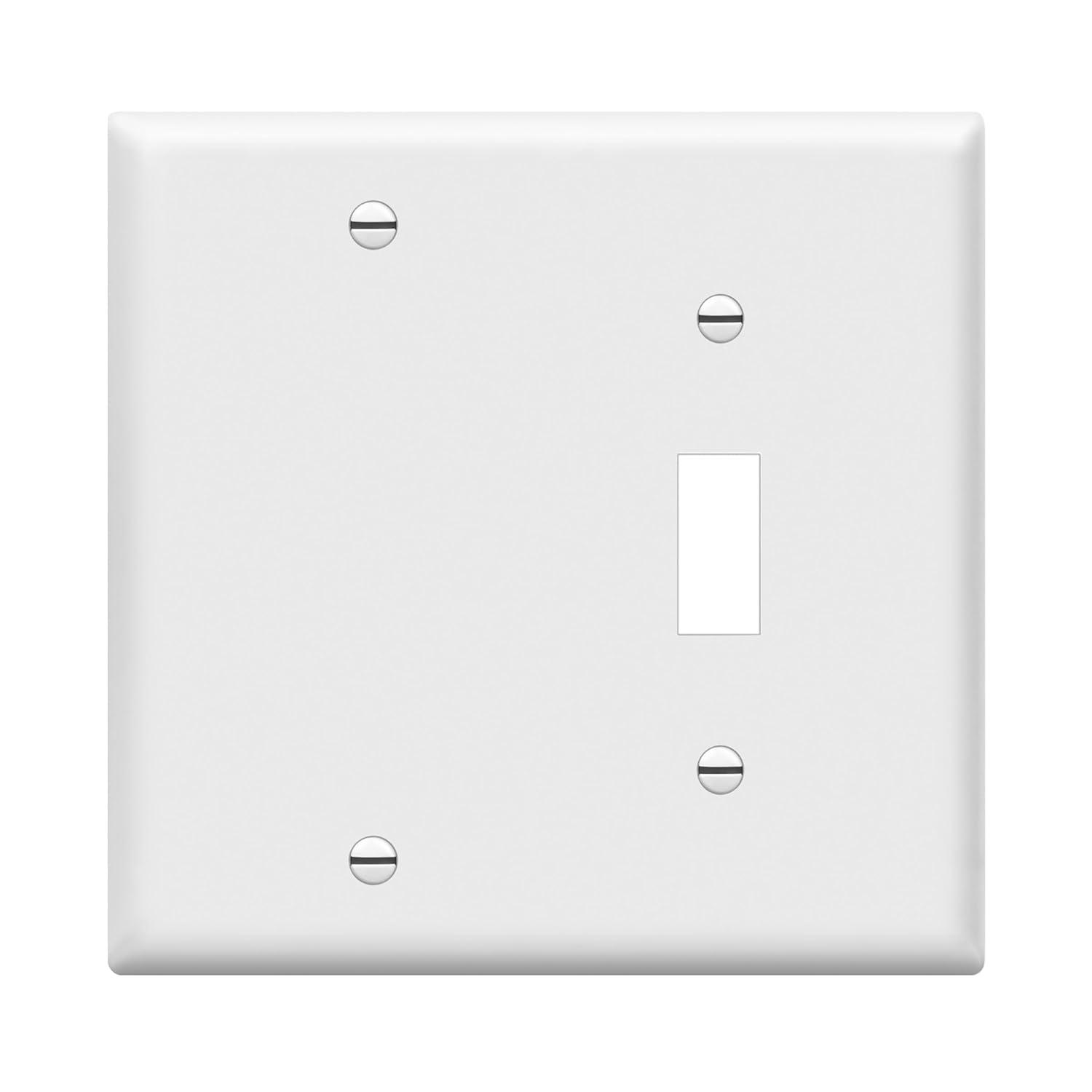 ENERLITES Combination Toggle Switch / Blank Device Wall Plate, Standard Size, 2-Gang, Light Switch Cover, Polycarbonate Thermoplastic, UL Listed, White