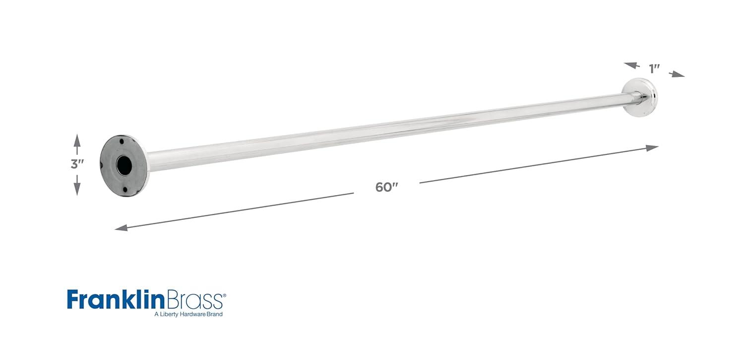 Franklin Brass 1" x 60" Shower Rod with Step Style Flanges, Available in Multiple Colors
