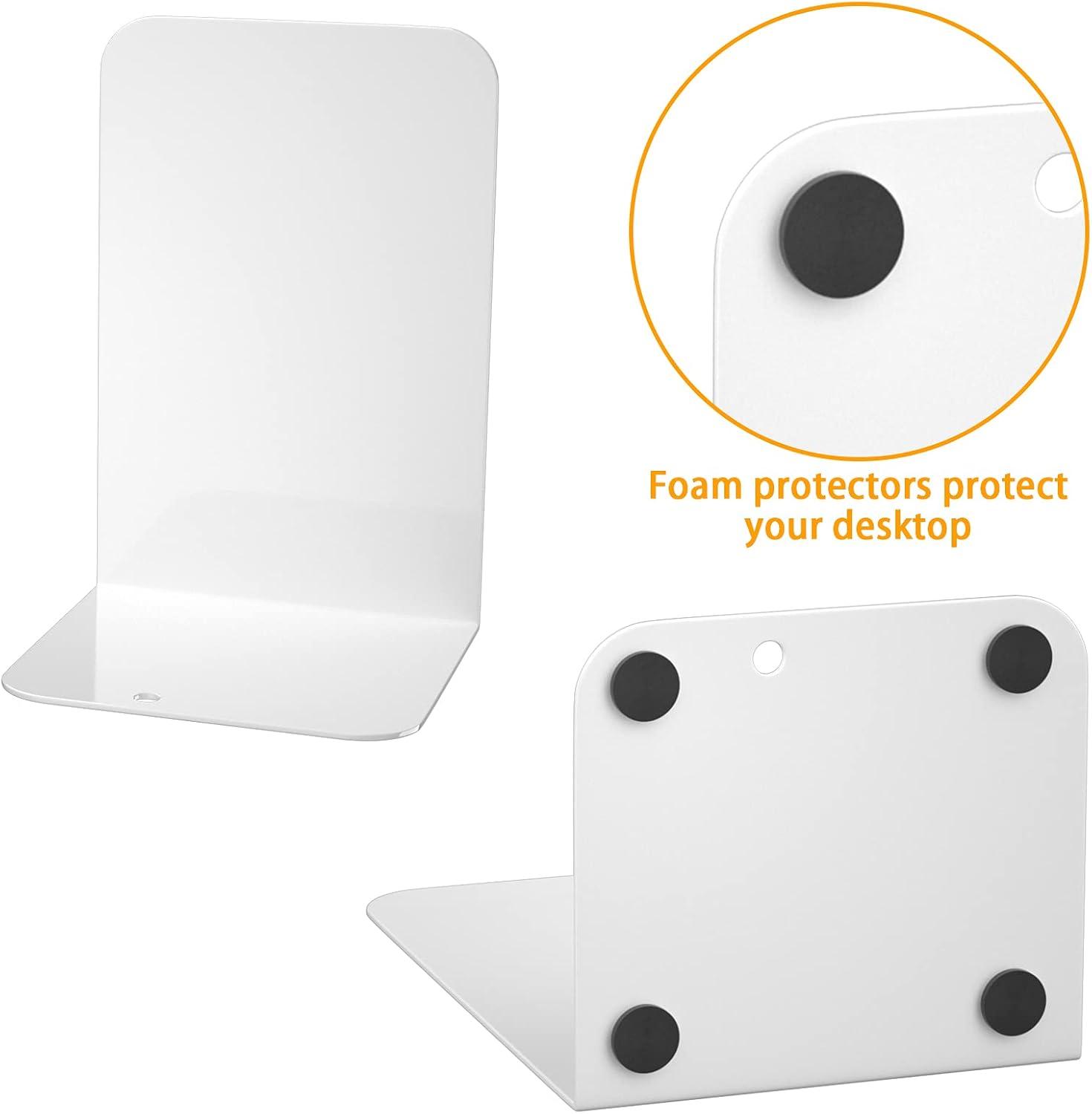 VFINE White Bookends 2 Pair, Metal Shelf Book Ends, Bookends for Shelves, Book Stopper for Heavy Books, Book Dividers for Home Office