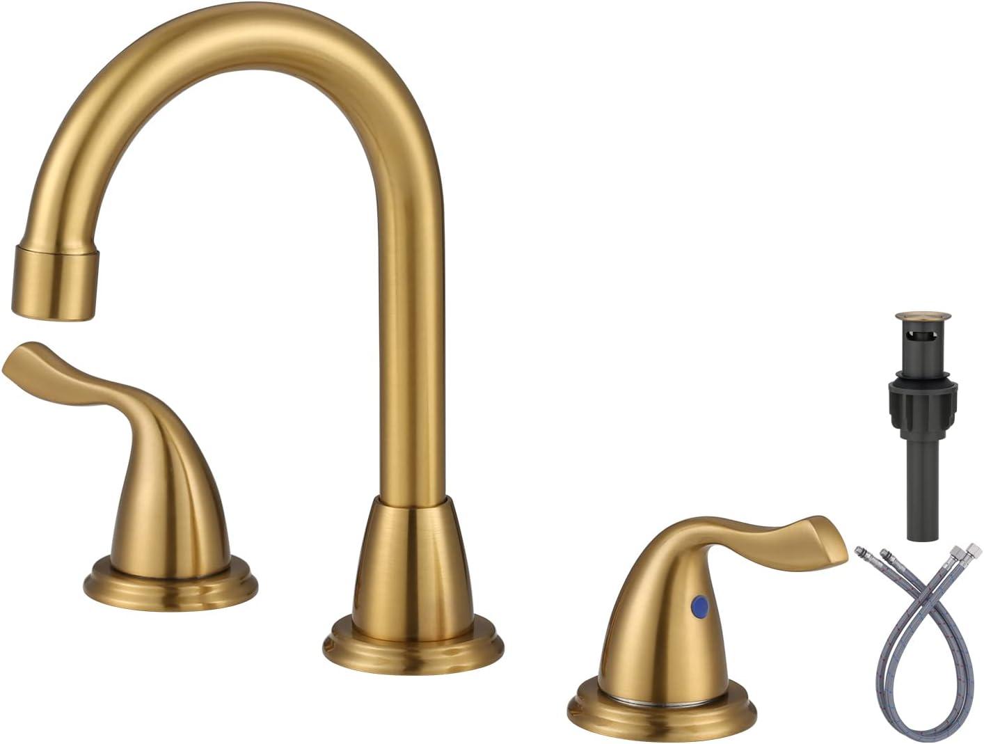 Brushed Gold Double Handle High Arc Bathroom Faucet