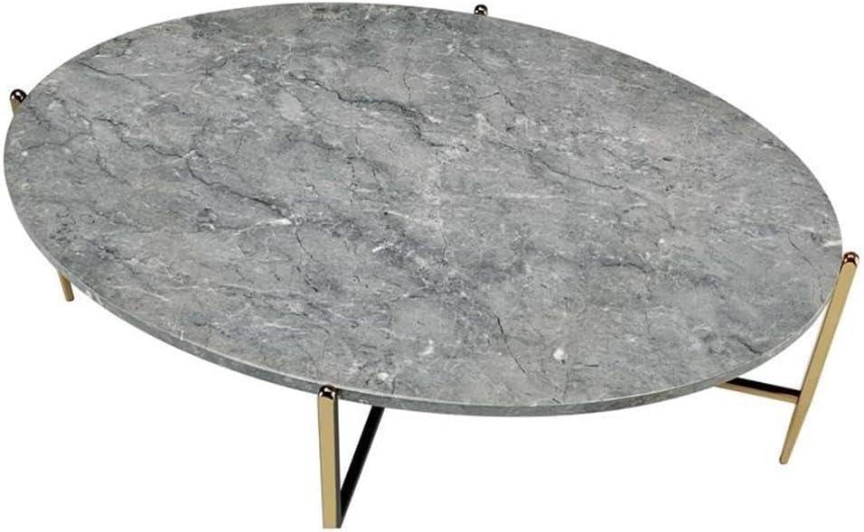 ACME Tainte Oval Faux Marble Top Coffee Table in Gray and Champagne