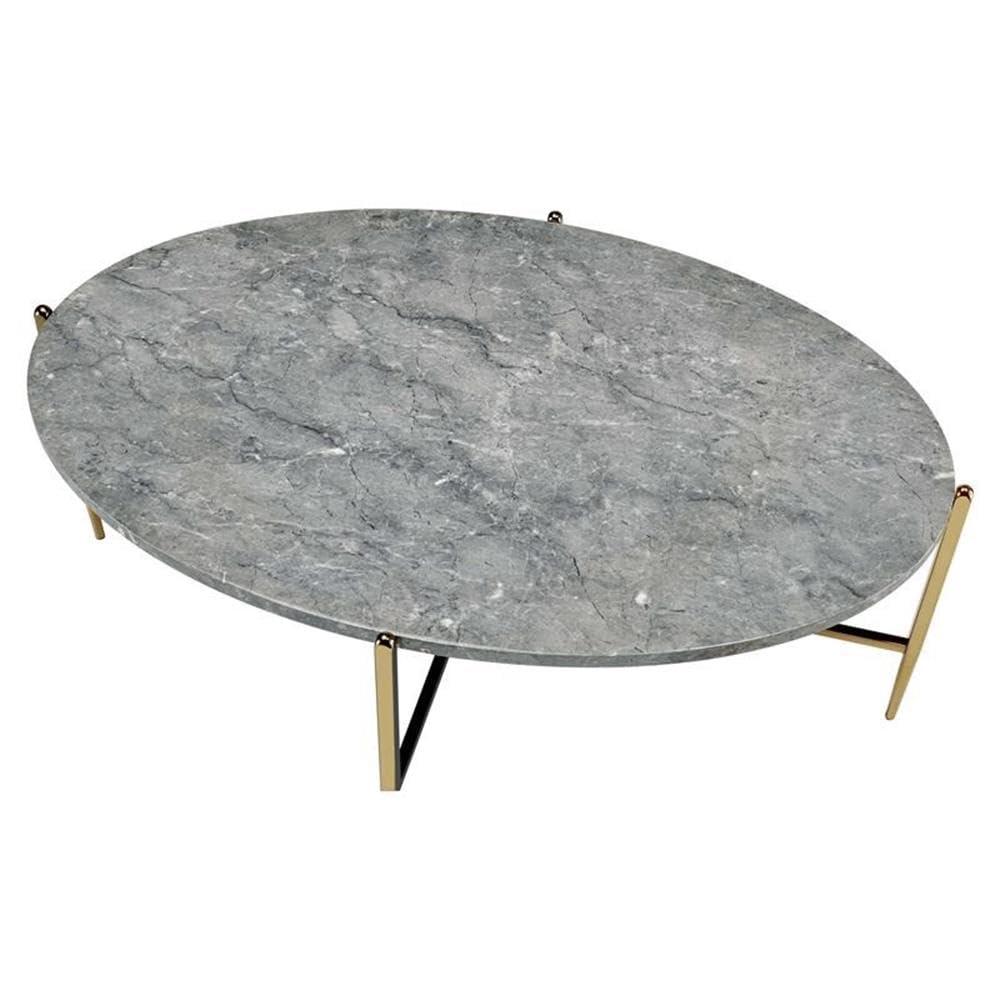 ACME Tainte Oval Faux Marble Top Coffee Table in Gray and Champagne
