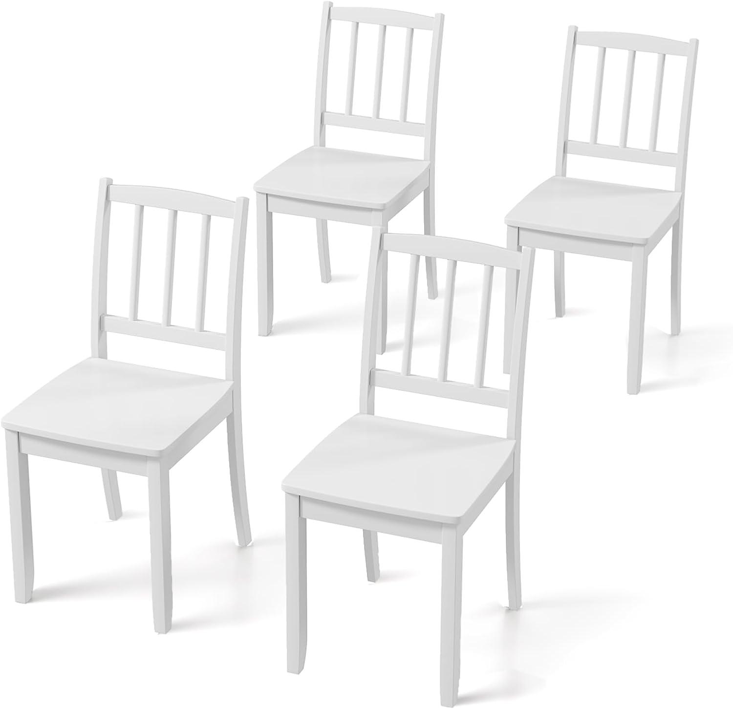Set of 4 Camden Wood Slat Back Dining Chairs White - Buylateral: Rubberwood, No Tools Assembly