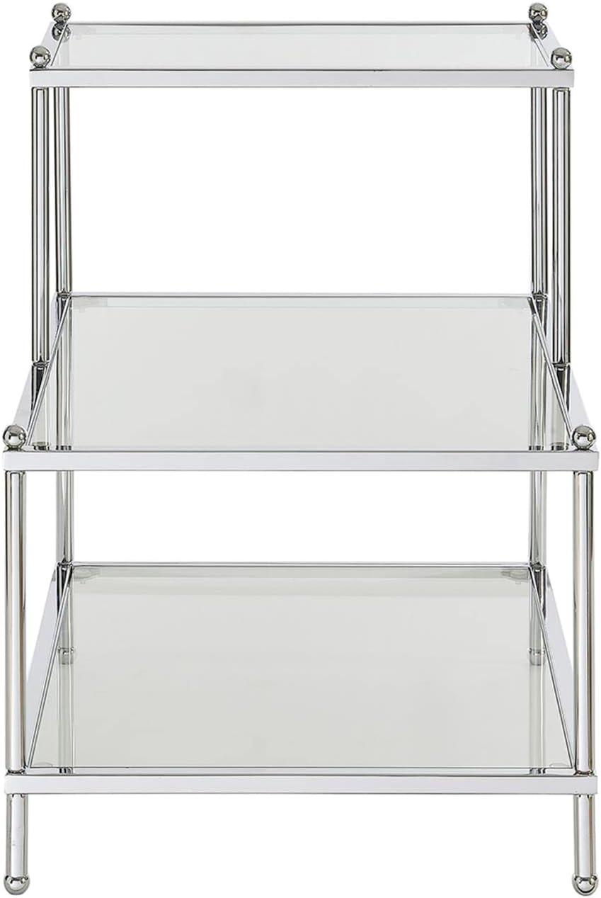 Elegant Chrome & Glass 3-Tier L-Shaped End Table