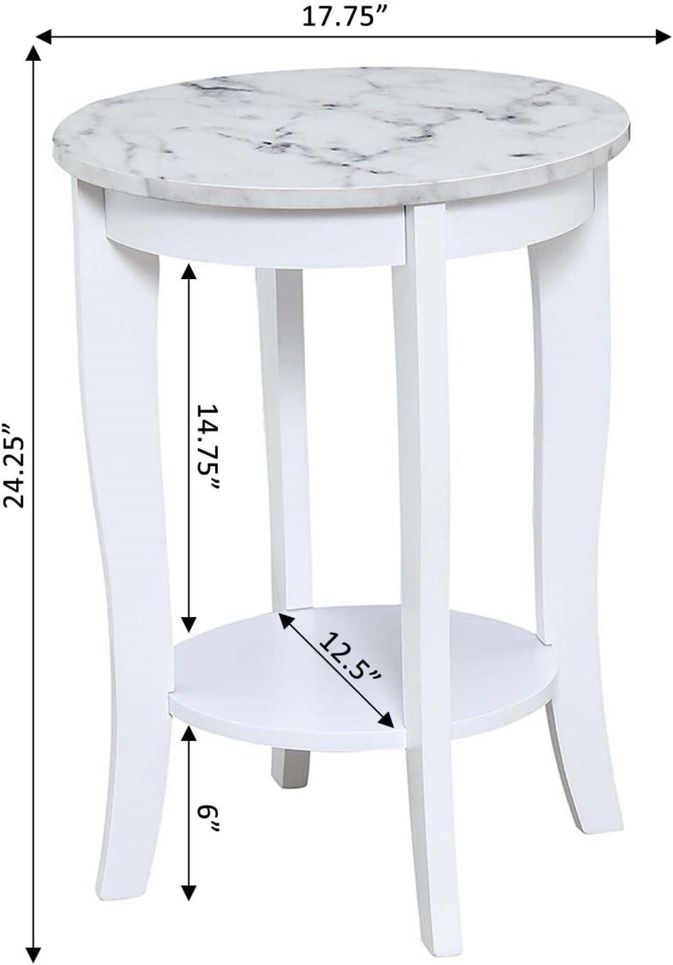 American Heritage Round End Table, White Faux Marble & White - 24 x 17.75 x 17.75 in.