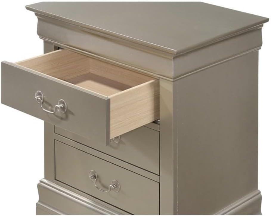 Glory Furniture Louis Phillipe 3 Drawer Nightstand in Silver Champagne