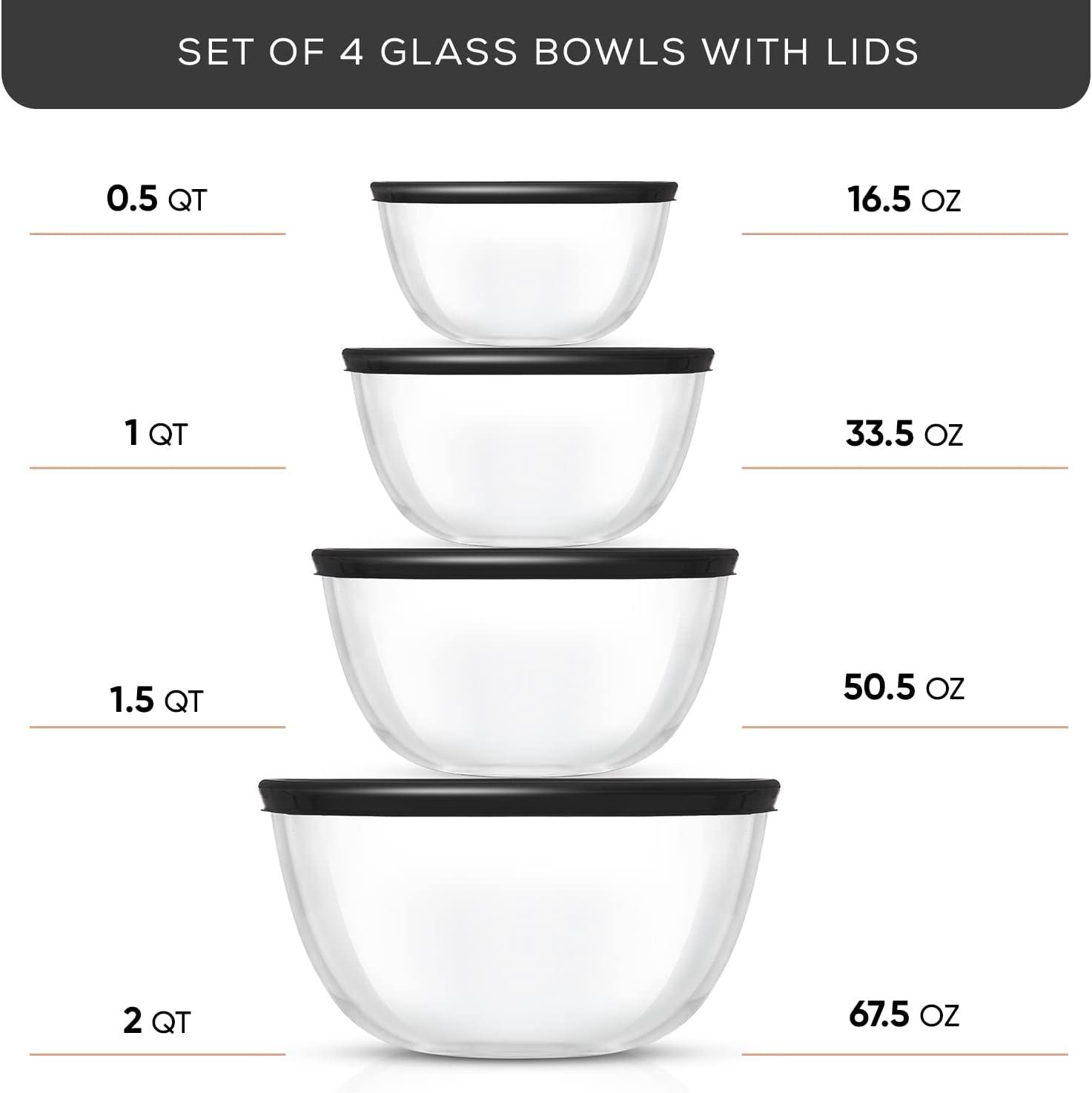 JoyJolt 8-Piece Glass Mixing Bowls with Black Lids