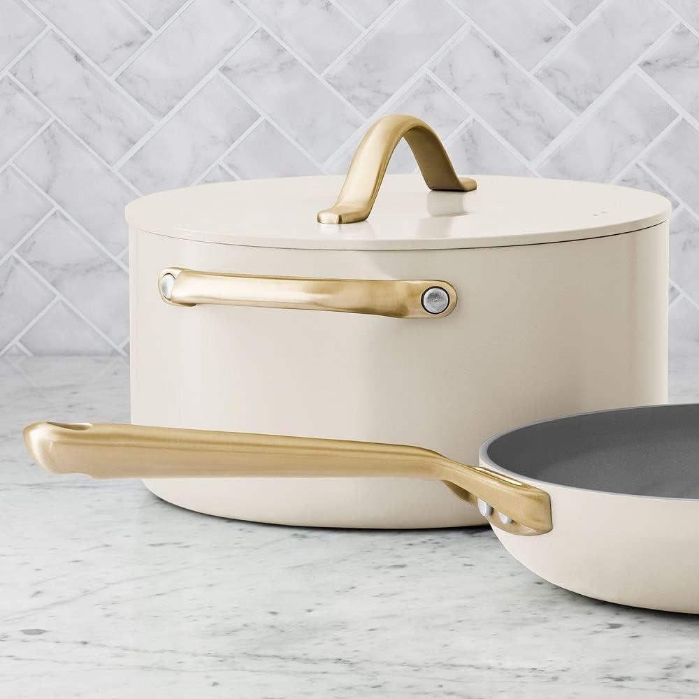 Cream 11-Piece Nonstick Ceramic Cookware Set with Gold Handles