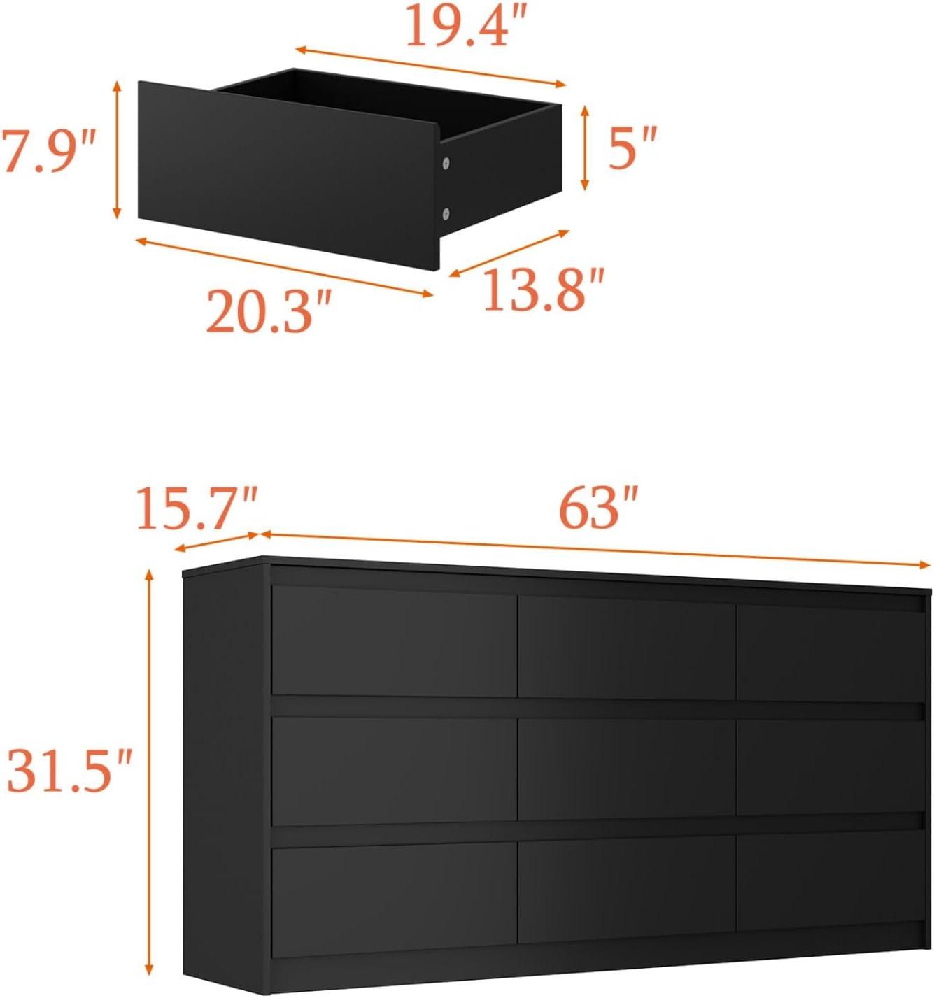 FAMAPY Chest of Drawers Dresser No Handles, 6 Drawer Dresser with Wide Storage, Modern Contemporary 6-Drawer Chest, for Bedroom Black (59”W x 15.7”D x 32.3”H)