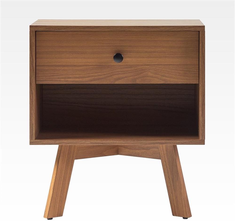 Mocha Mid-Century Modern 1-Drawer Nightstand with Open Shelf