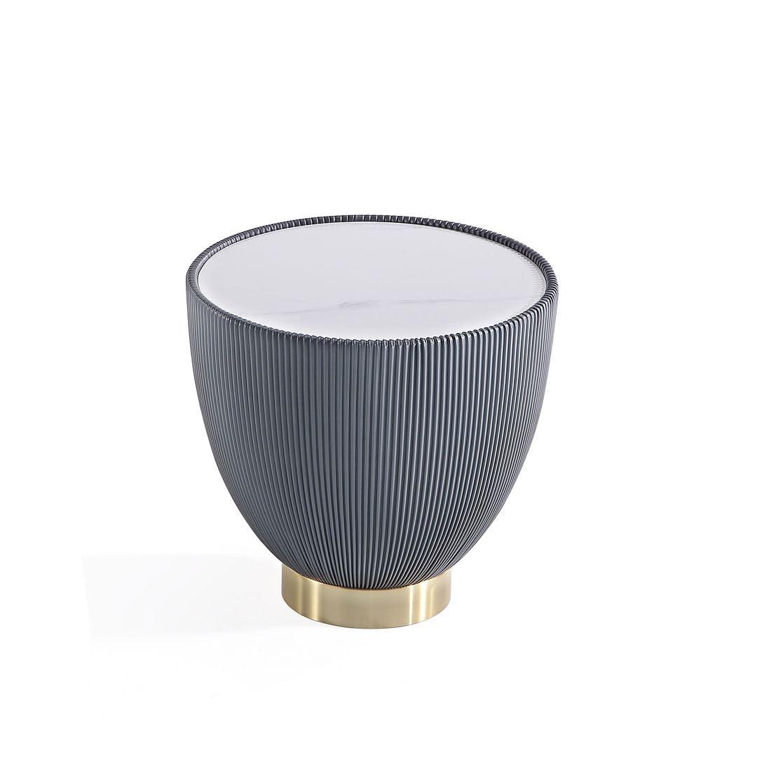 Manhattan Comfort Set of 2 Anderson Leatherette End Tables: Gold Metal Finish, No Assembly Required