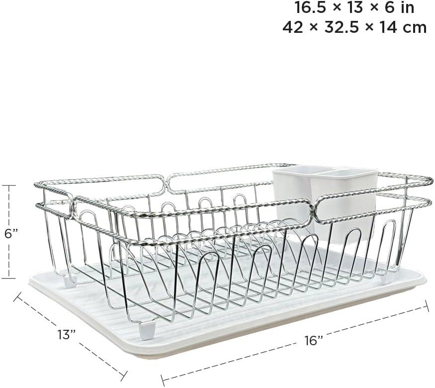 Trio Home Stainless Twist Design 3-Piece Dish Drying Drainer Rack, Removable Utensil Holder and Drainboard - Black/Black Twist