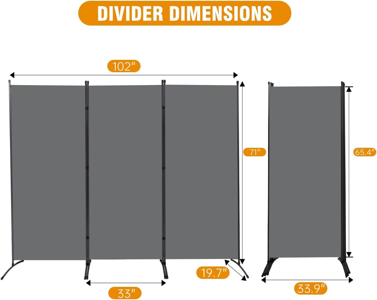 YASRKML Room Divider, 3 Panel Folding Privacy Screen for Office, Room Divider Screen Freestanding Partition Room Separators Fabric Panel 102"x71.3", Gray