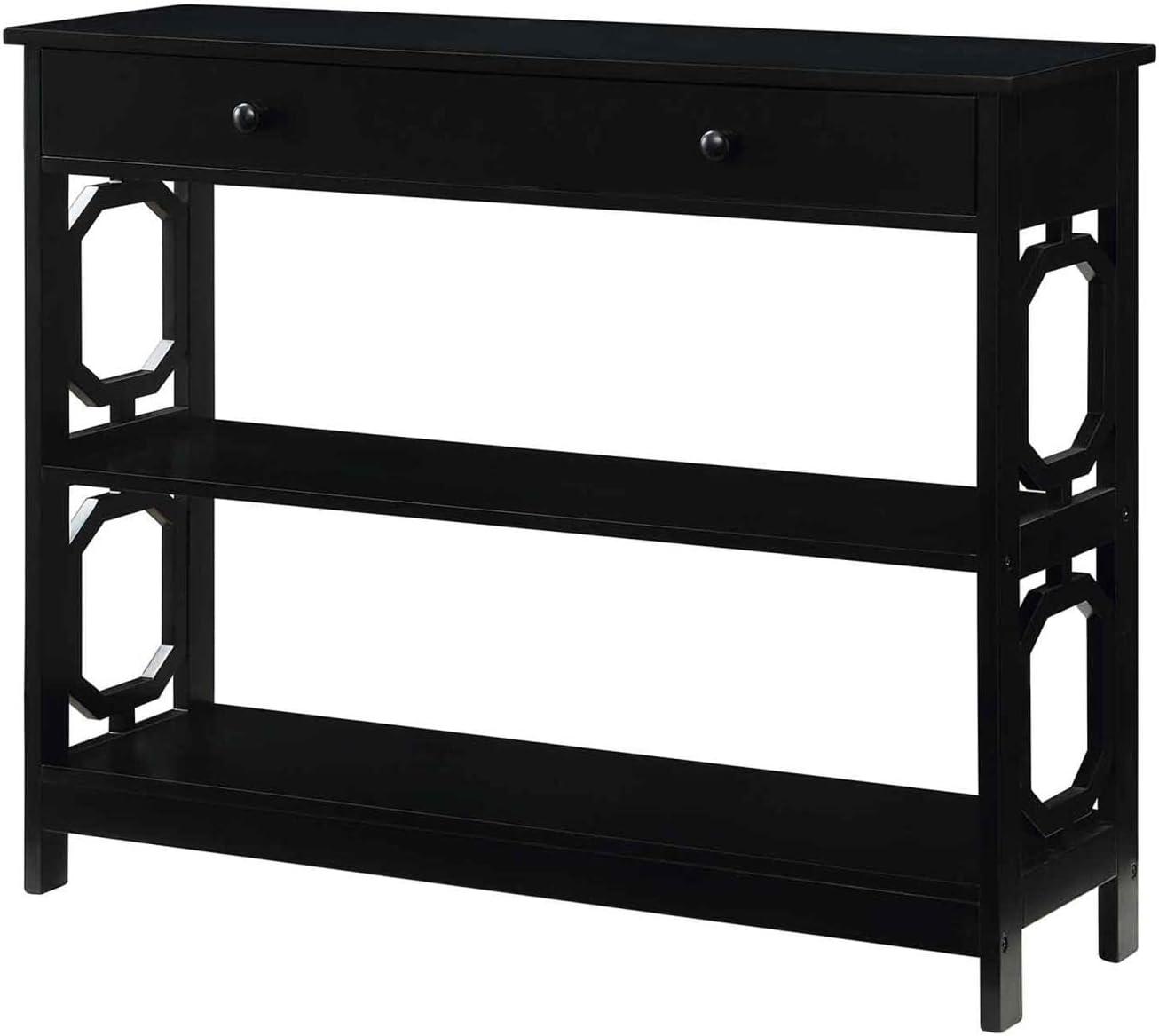 Omega Black Wood Console Table with Storage and Geometric Design