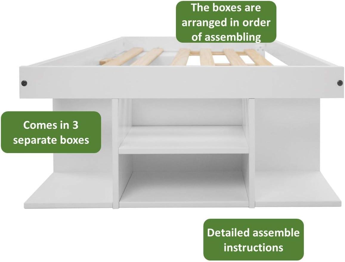 Memomad Bali Storage Platform Sturdy Bed Frame with Drawers and More (White Wood Twin Size)