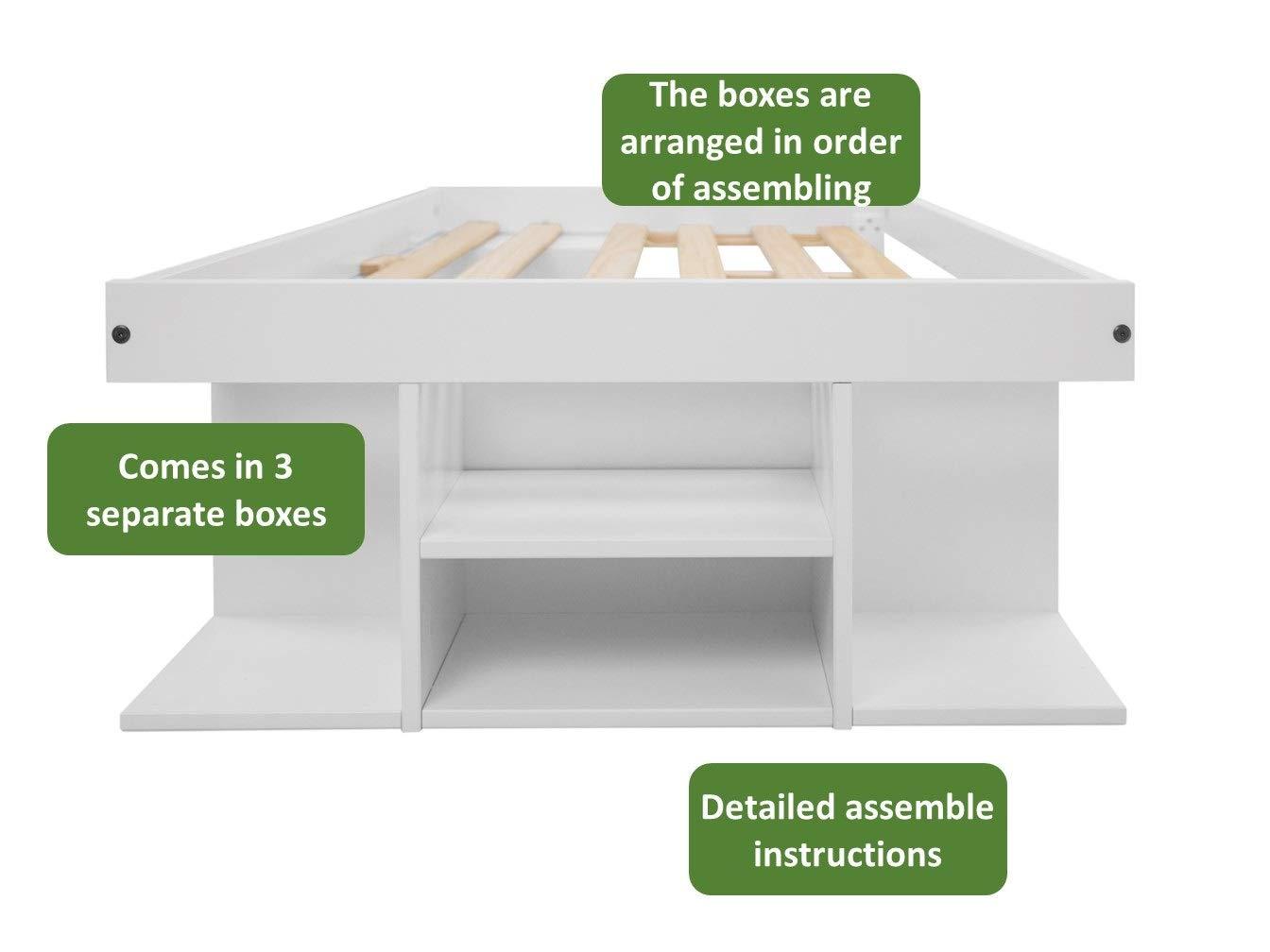 Memomad Bali Storage Platform Sturdy Bed Frame with Drawers and More (White Wood Twin Size)