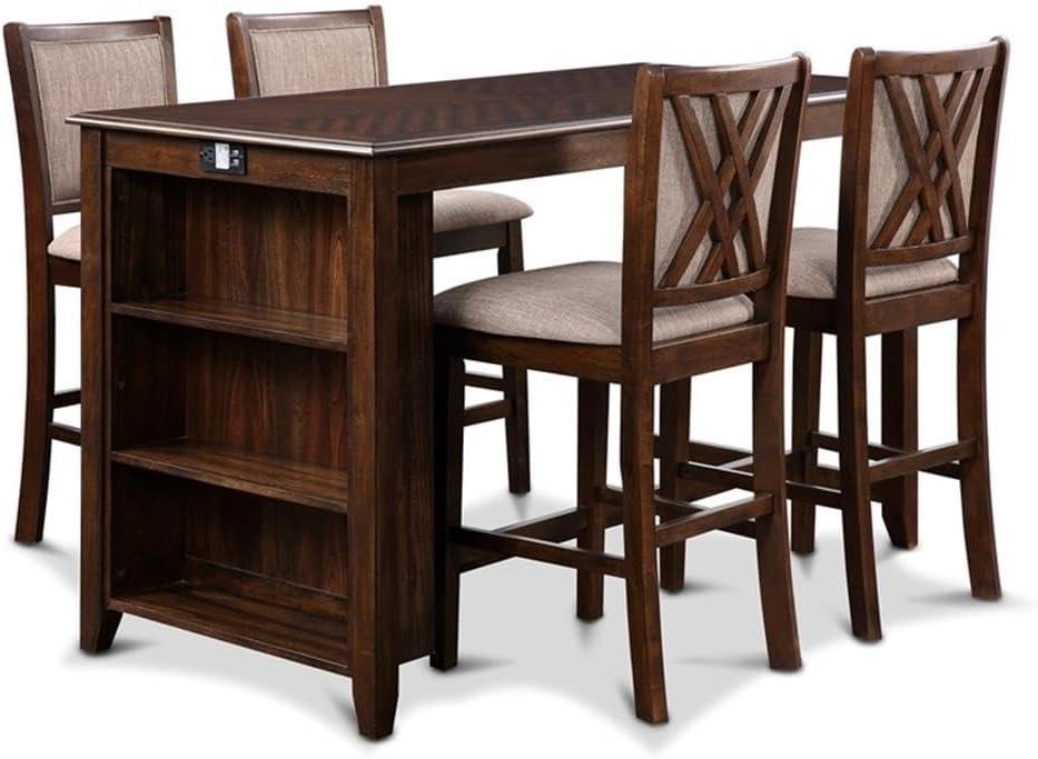 Amy Brown Cherry Rectangular Counter Dining Set with Storage and USB