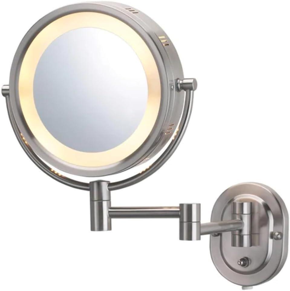 Jerdon 8-inch Two-Sided Lighted Makeup Mirror, 5X-1X Magnification - Plug in - Nickel Finish - Model HL65N