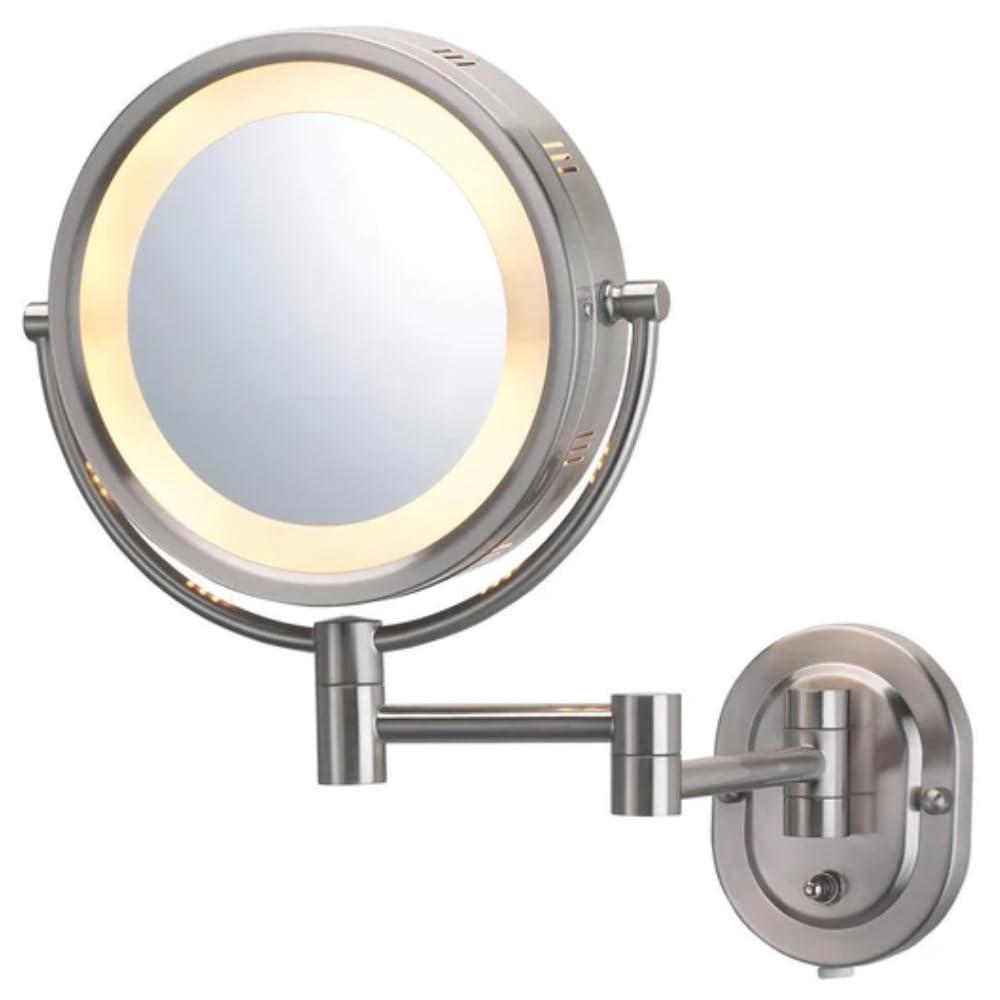 Jerdon 8-inch Two-Sided Lighted Makeup Mirror, 5X-1X Magnification - Plug in - Nickel Finish - Model HL65N