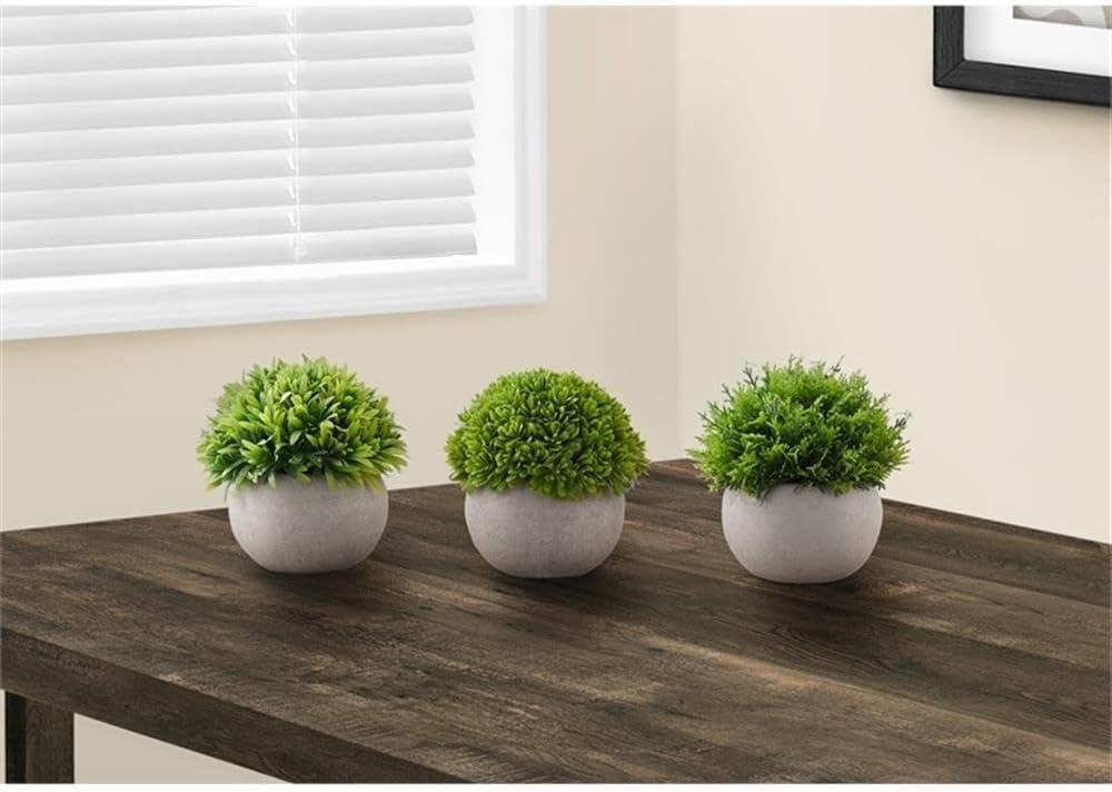 Set of 3 Green Faux Grass Plants in Gray Pots