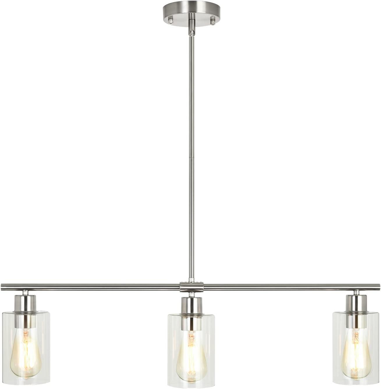 Brushed Nickel 3-Light Linear Island Pendant with Clear Glass Shades