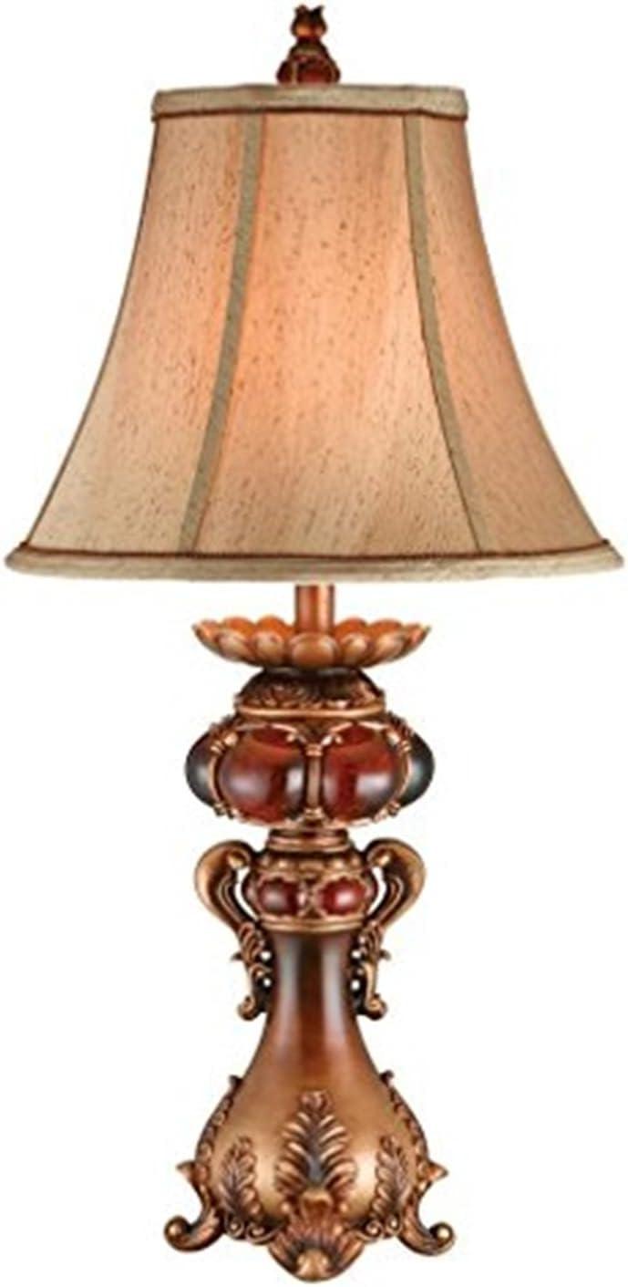 Antique Bronze and Ruby 31" Table Lamp with Bell Shade