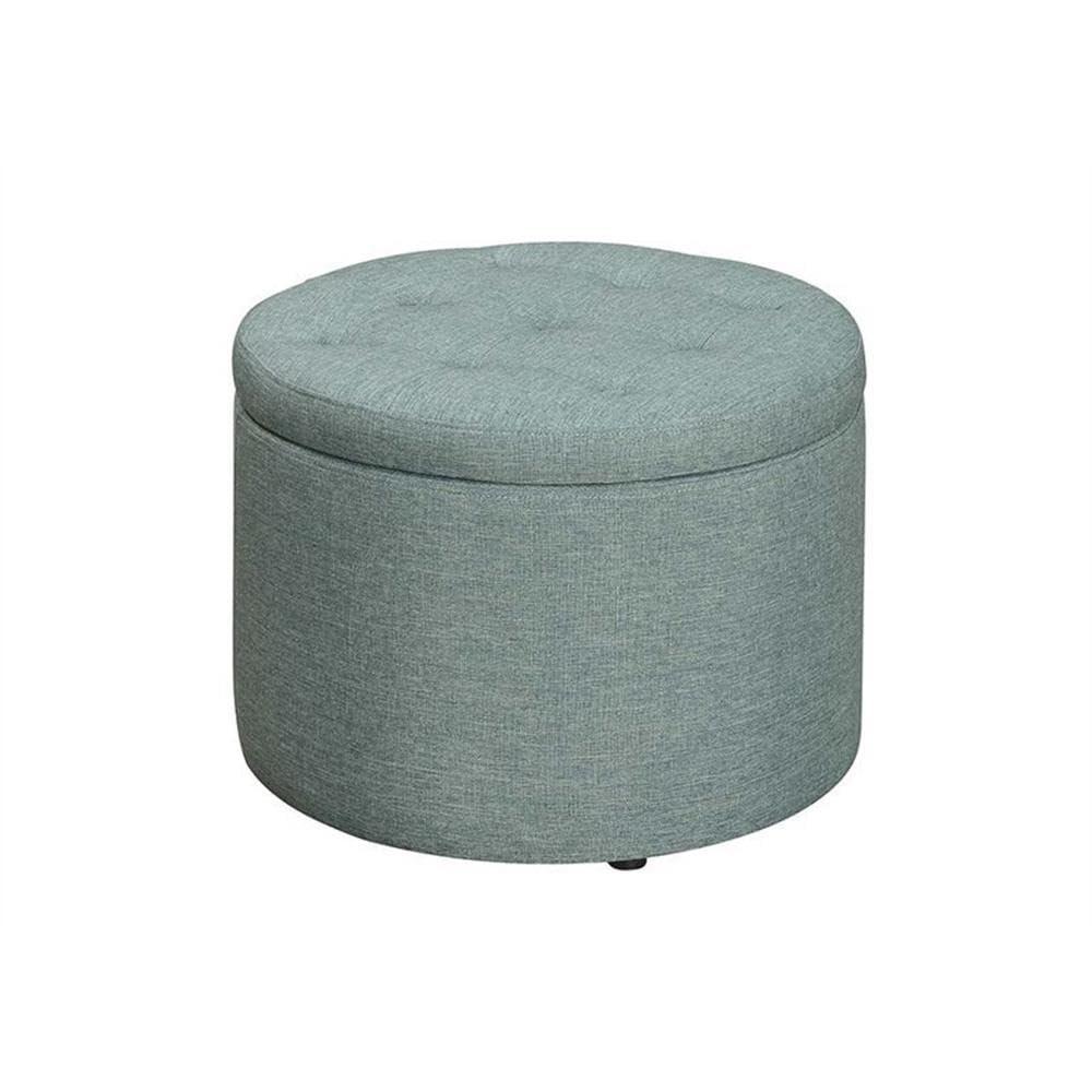 Tufted Round Green Faux Linen Shoe Ottoman with 12 Compartments