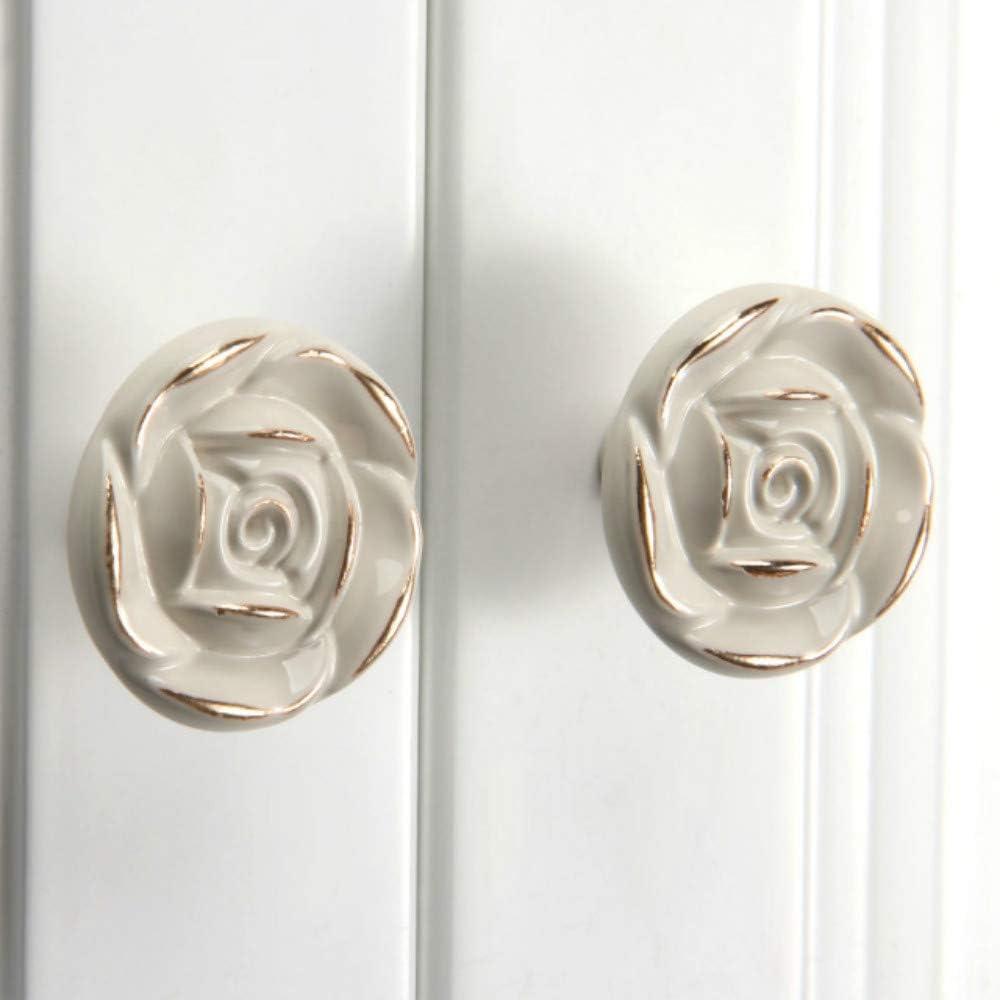 Antique Euro Rose Cabinet Knobs with Backplate, Vintage Kitchen Zinc Alloy Flower Drawer Pull Handles for Dresser Vanity Nightstand Cupboard Wardrobe, 4 Pack (Golden Edge)