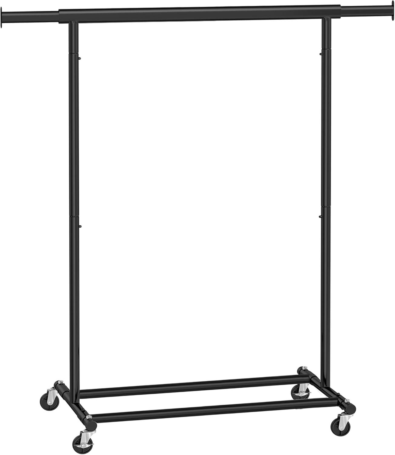 Heavy Duty Clothes Rack, Clothing Rack for Hanging Clothes, Portable Garment Rack with Wheels and Extendable Hanging Rod, 198 lb Load Capacity, Black