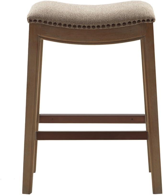 Madison Park Westley Saddle Counter Height Barstools Linen: 27" Upholstered, Wood Legs, 300 lbs Capacity