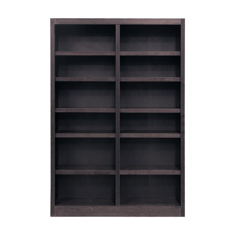 12 Shelf Double Wide Wood Bookcase, 84 inch Tall - Cherry Finish