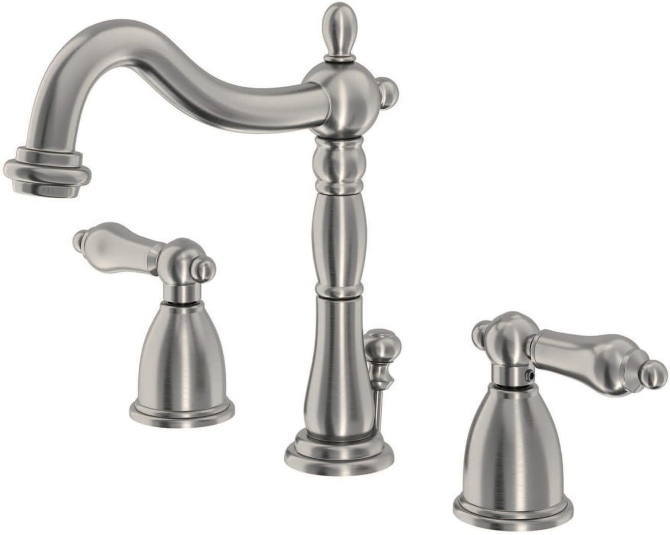 Kingston Brass Heritage Two-Handle 3-Hole Deck Mount Widespread Bathroom Faucet with Pop-Up Drain
