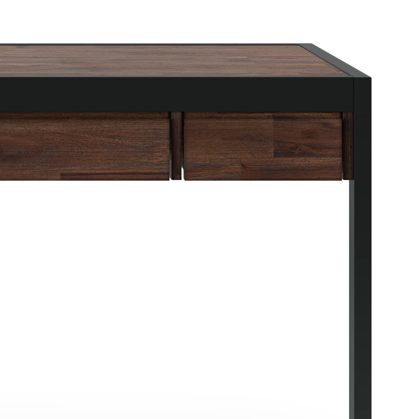Simpli Home Erina SOLID ACACIA WOOD Modern Industrial 48 inch Wide Small Desk in Distressed Charcoal Brown