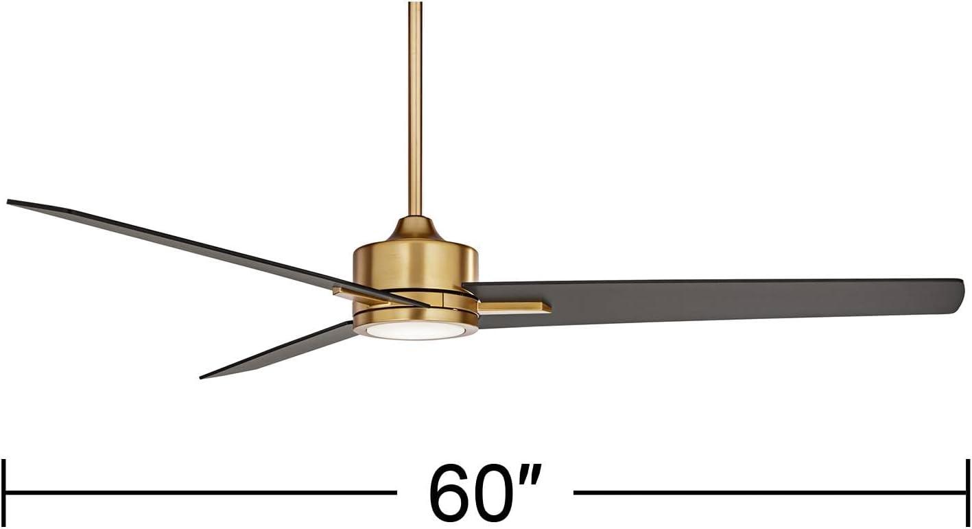 60" Casa Vieja Modern 3 Blade Indoor Ceiling Fan with Light LED Remote Soft Brass Black for House Bedroom Living Room Home Bedroom