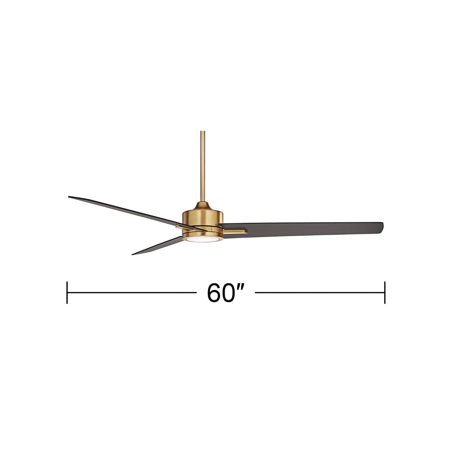 60" Casa Vieja Modern 3 Blade Indoor Ceiling Fan with Light LED Remote Soft Brass Black for House Bedroom Living Room Home Bedroom