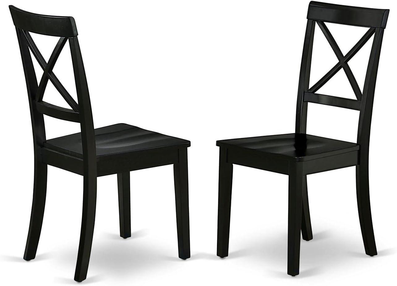 East West Furniture Dublin Table and X-back Chair Set with Wood Seat in Black