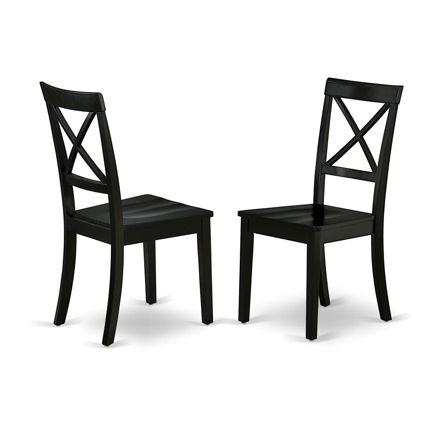 East West Furniture Dublin Table and X-back Chair Set with Wood Seat in Black