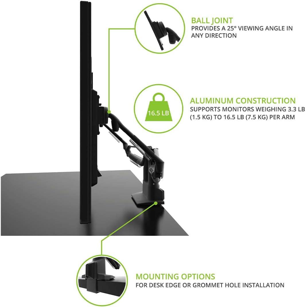 Black Aluminum Dual Monitor Desktop Mount with 360° Rotation