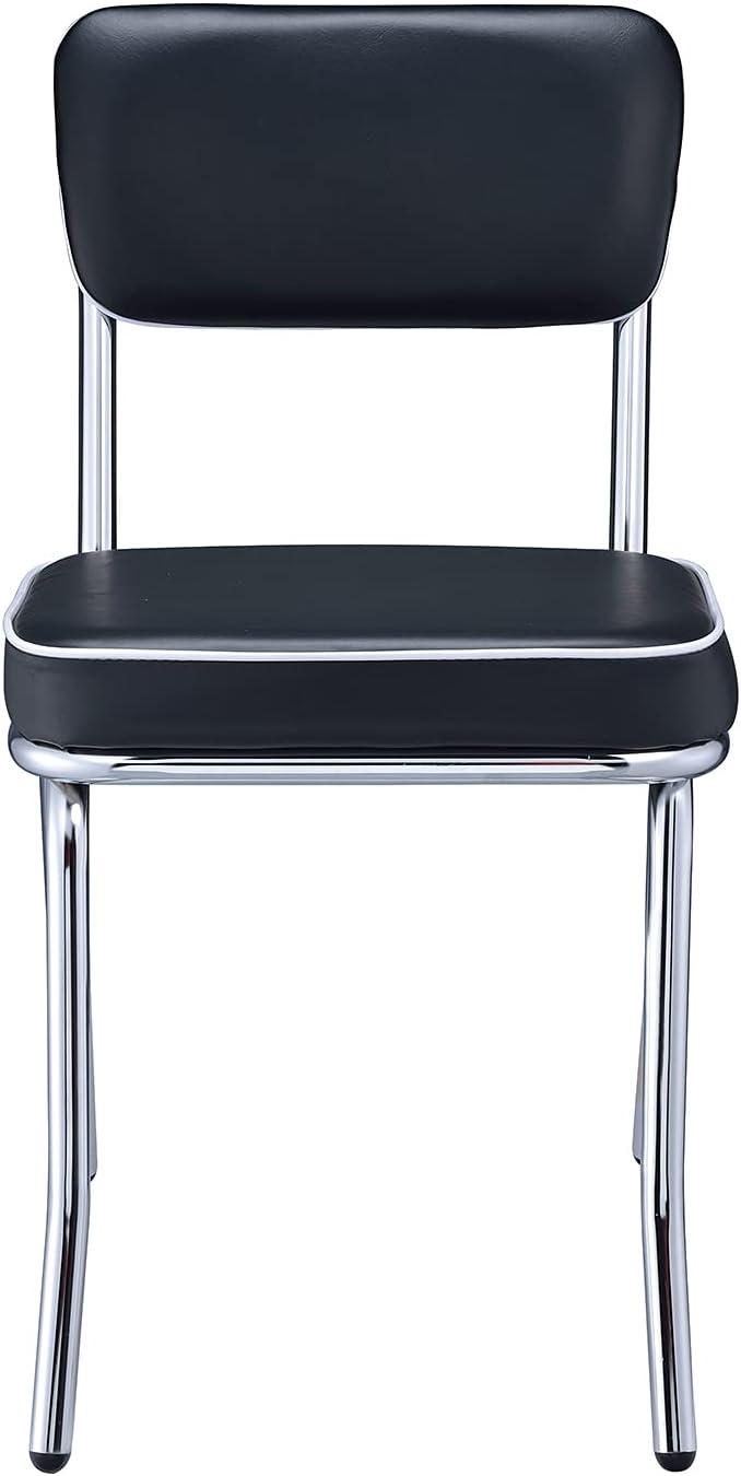 Transitional Faux Leather Side Chair in Black with Metal Frame