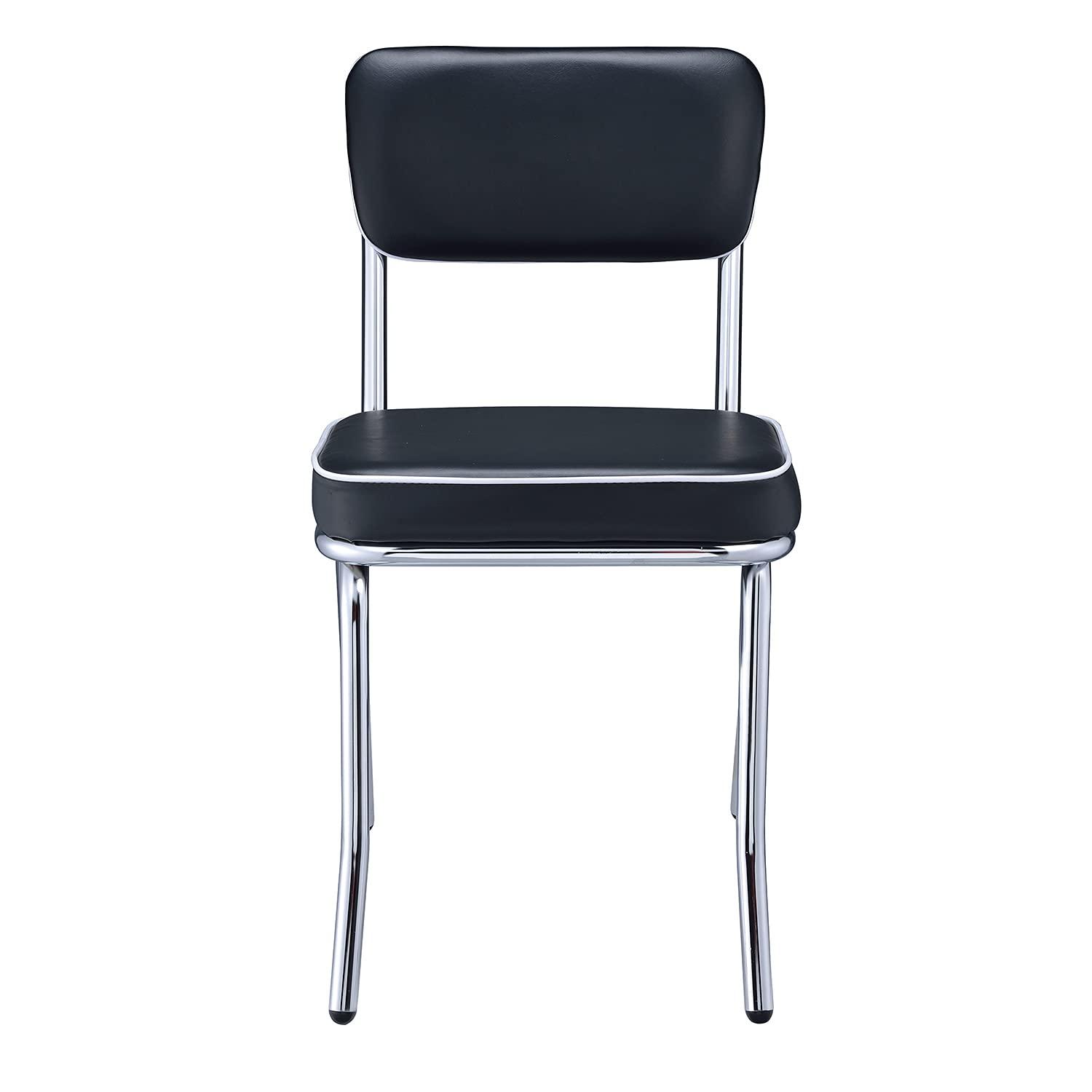 Transitional Faux Leather Side Chair in Black with Metal Frame
