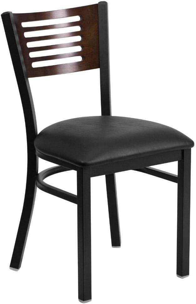 Hercules High Slat-Back Black and Walnut Metal Side Chair