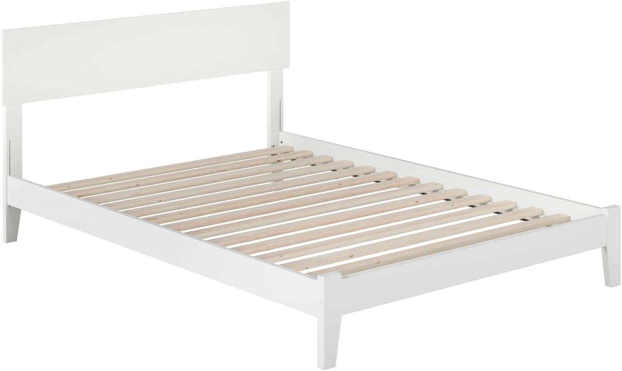 White Full Mid-Century Modern Wood Platform Bed with Headboard