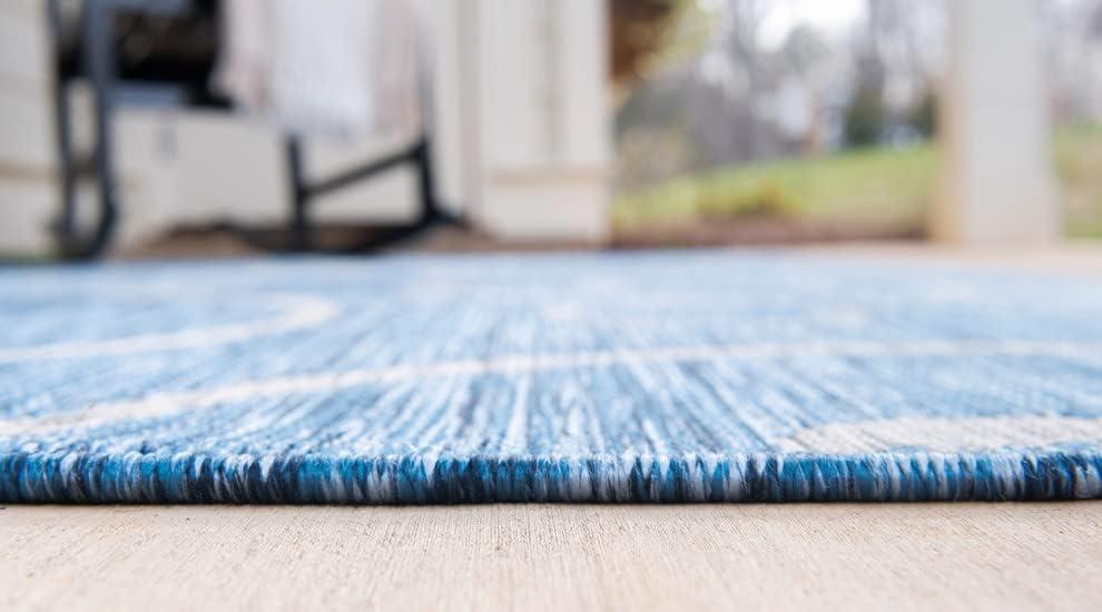 Unique Loom Outdoor Botanical Collection Area Rug - Curl (2' x 6' 1" Runner Blue/Ivory)