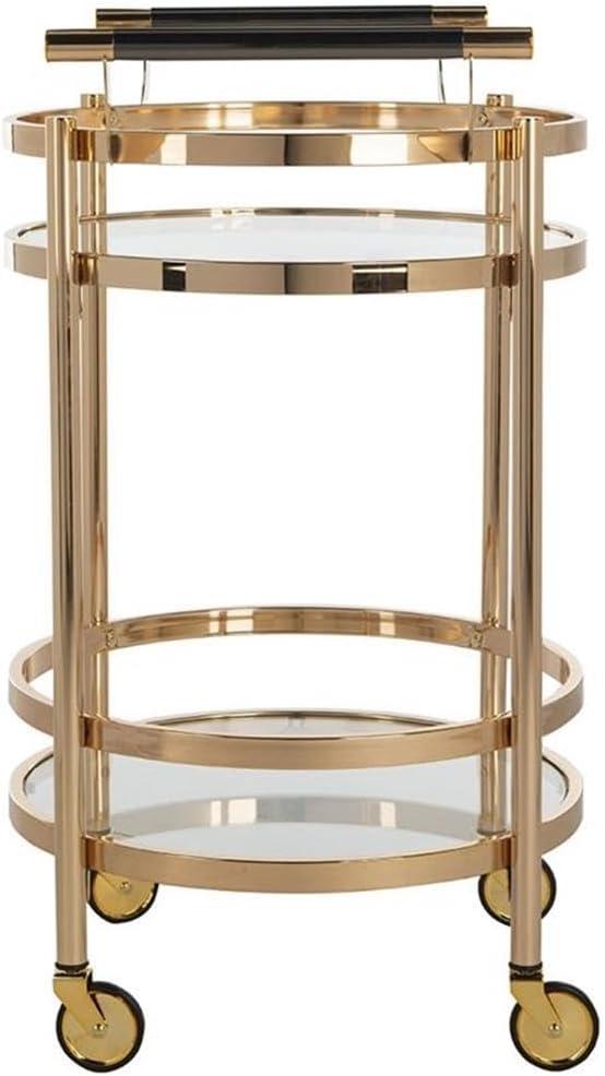 SAFAVIEH Sienna 2 Tier Modern Glam Round Bar Cart with Casters, Gold